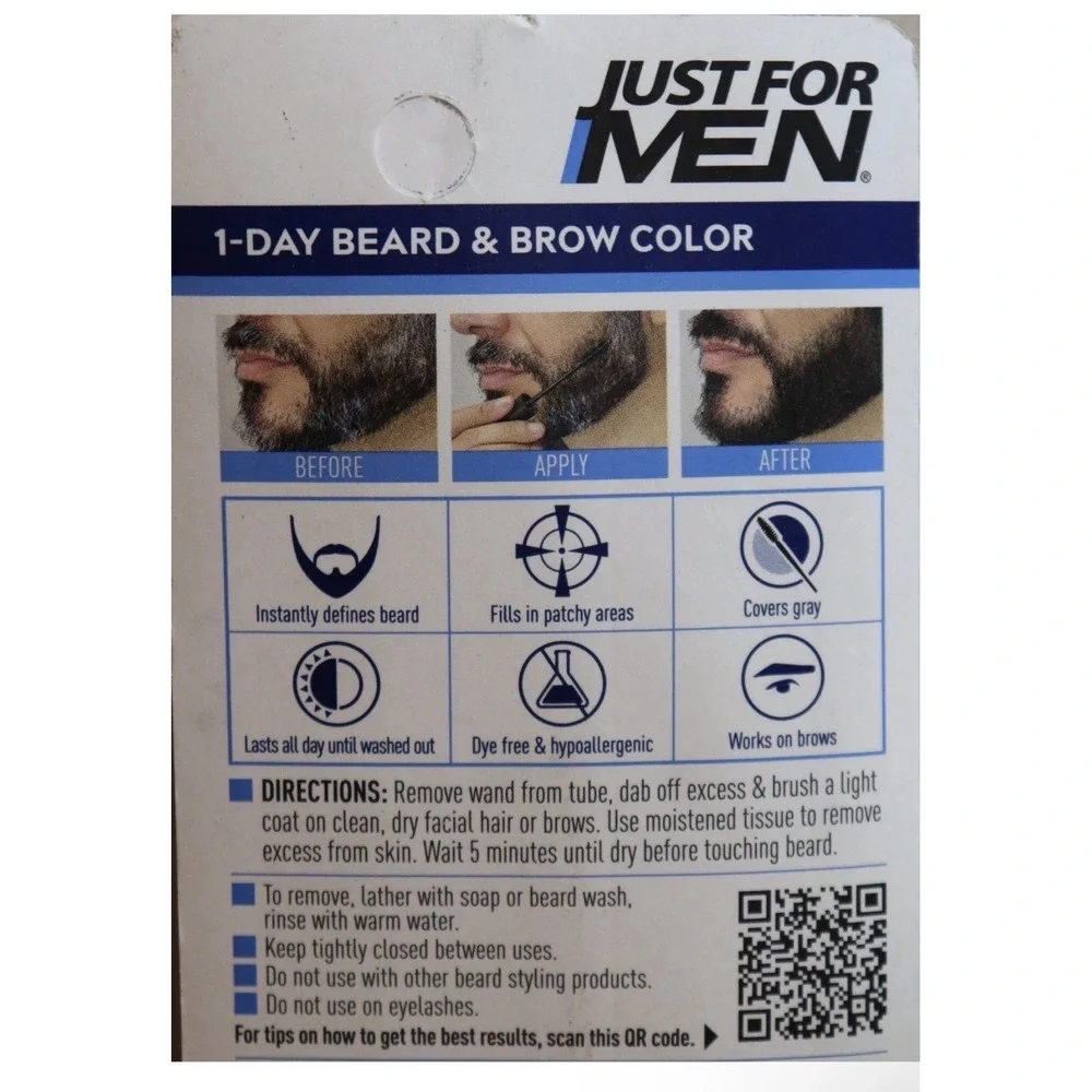 Just For Men DARK BROWN Brush In Wash Out Beard Hair Brow Color Gray Coverage